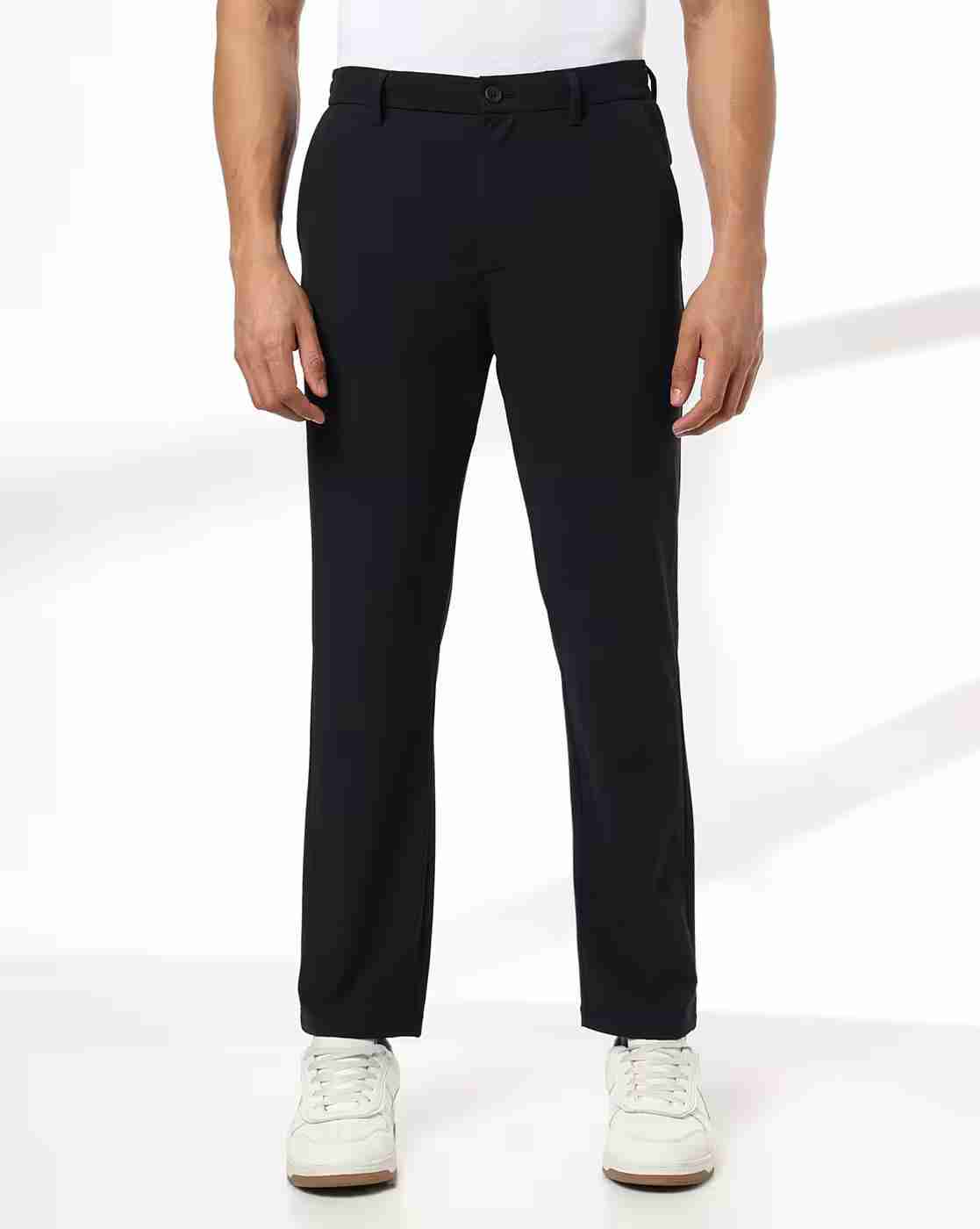 Men Slim Fit Flat-Front Trousers