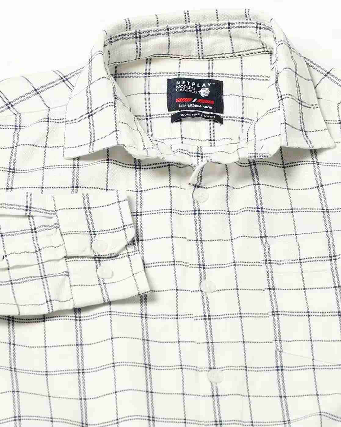 NETPLAY | Men Checked Slim Fit Shirt with Patch Pocket|6