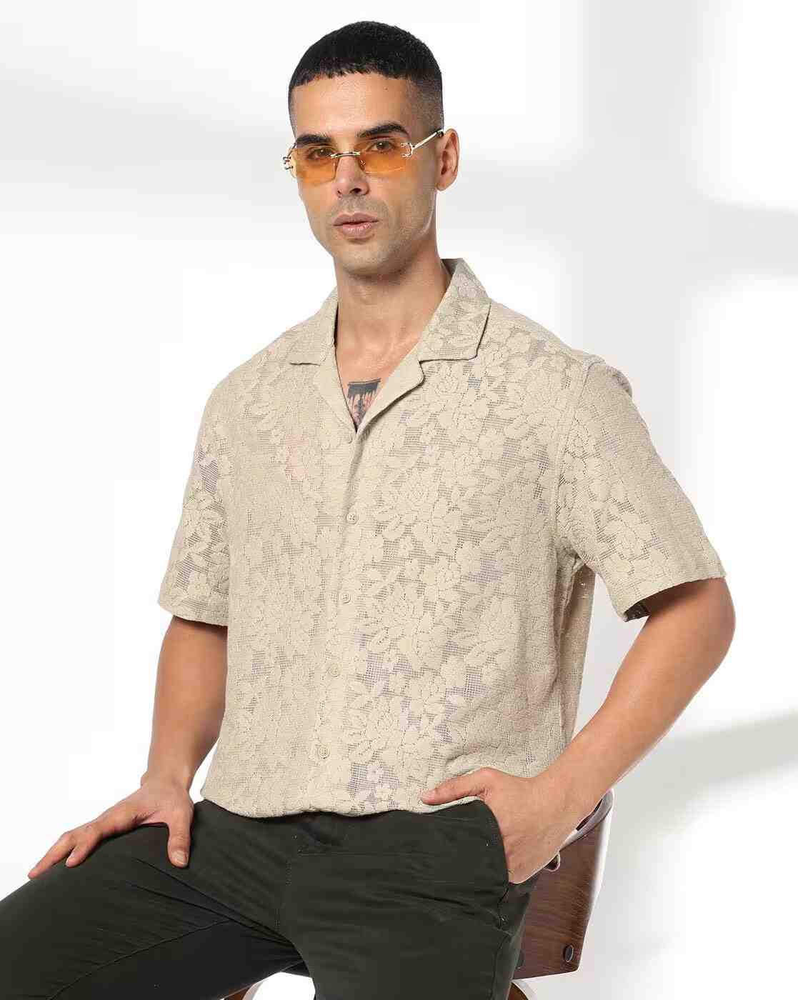 NETPLAY | Men Embroidered Slim Fit Resort Shirt|0
