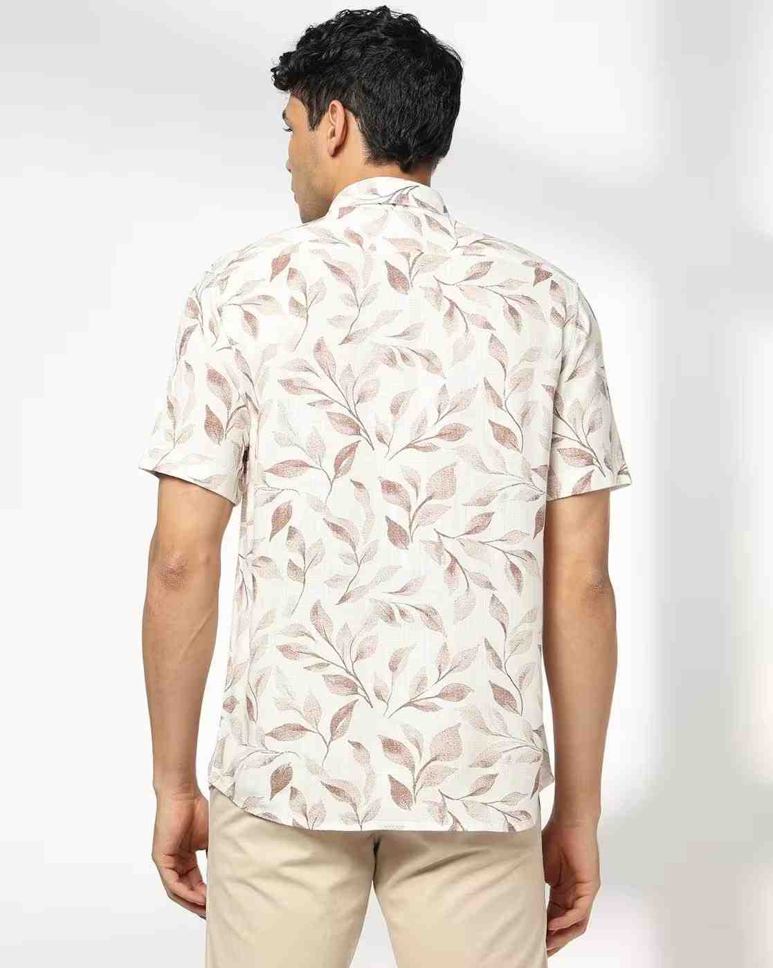 NETPLAY | Men Leaf Print Slim Fit Shirt|2
