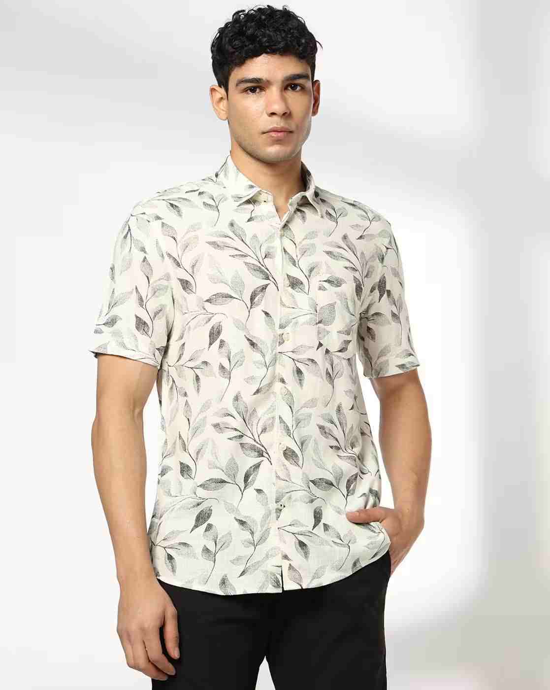 Men Leaf Print Slim Fit Shirt