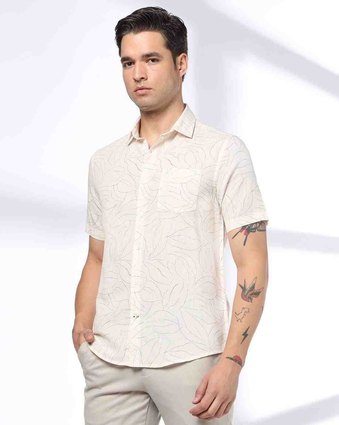 NETPLAY | Men Floral Print Slim Fit Shirt with Patch Pocket|0