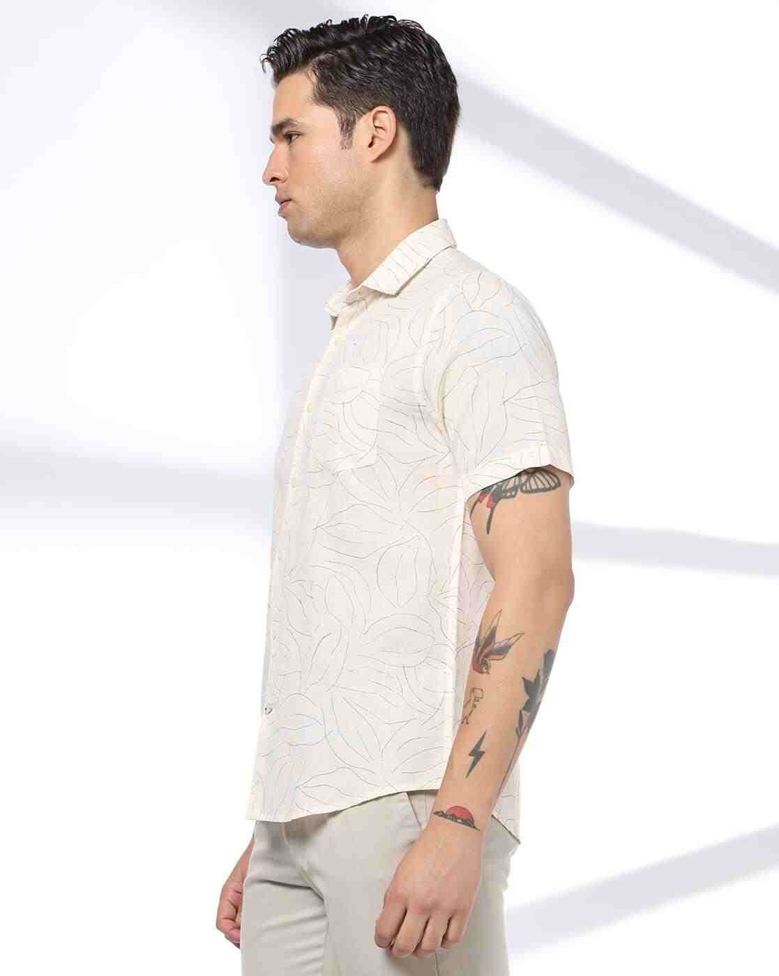 NETPLAY | Men Floral Print Slim Fit Shirt with Patch Pocket|1