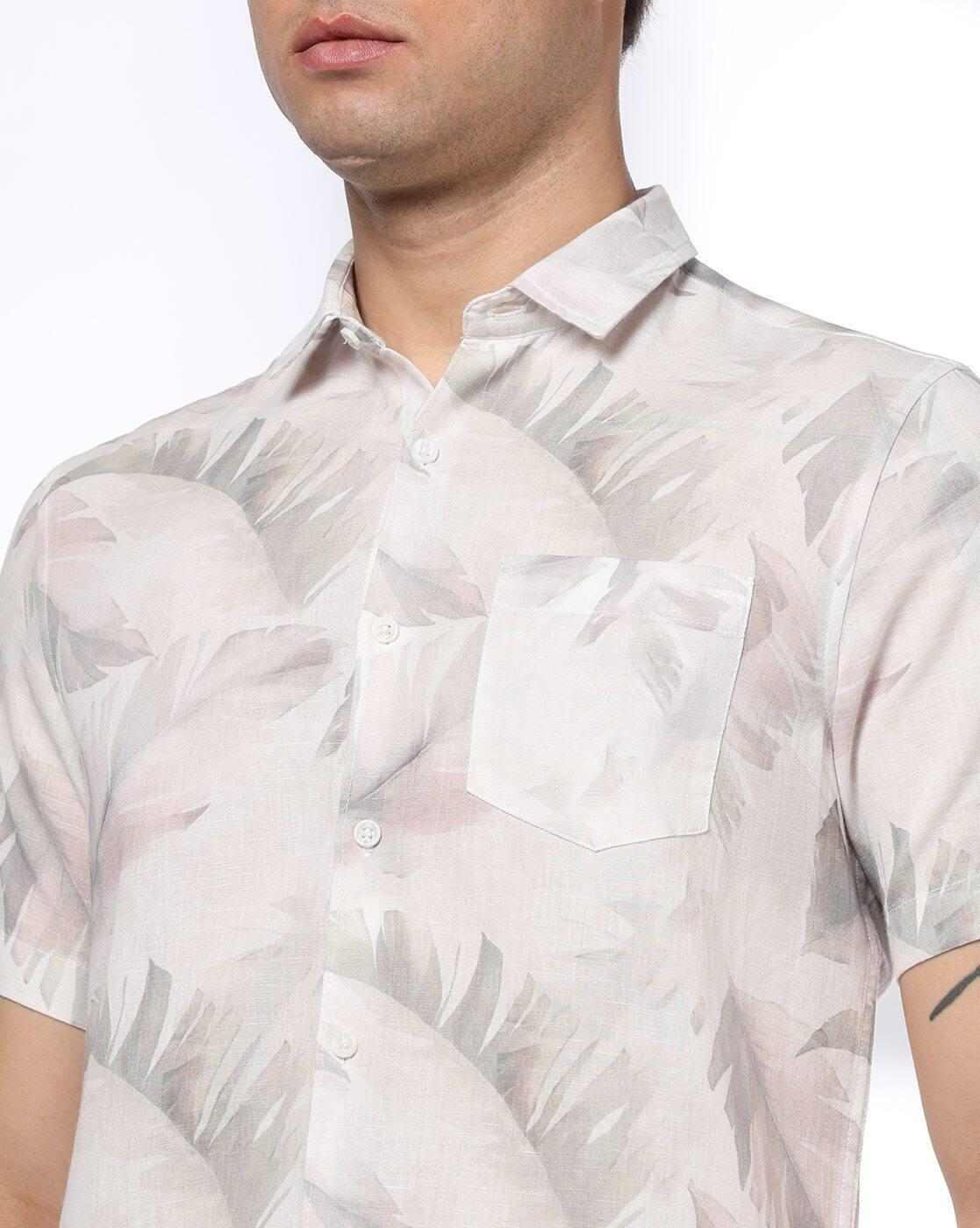 NETPLAY | Men Leaf Print Slim Fit Shirt with Patch Pocket|4