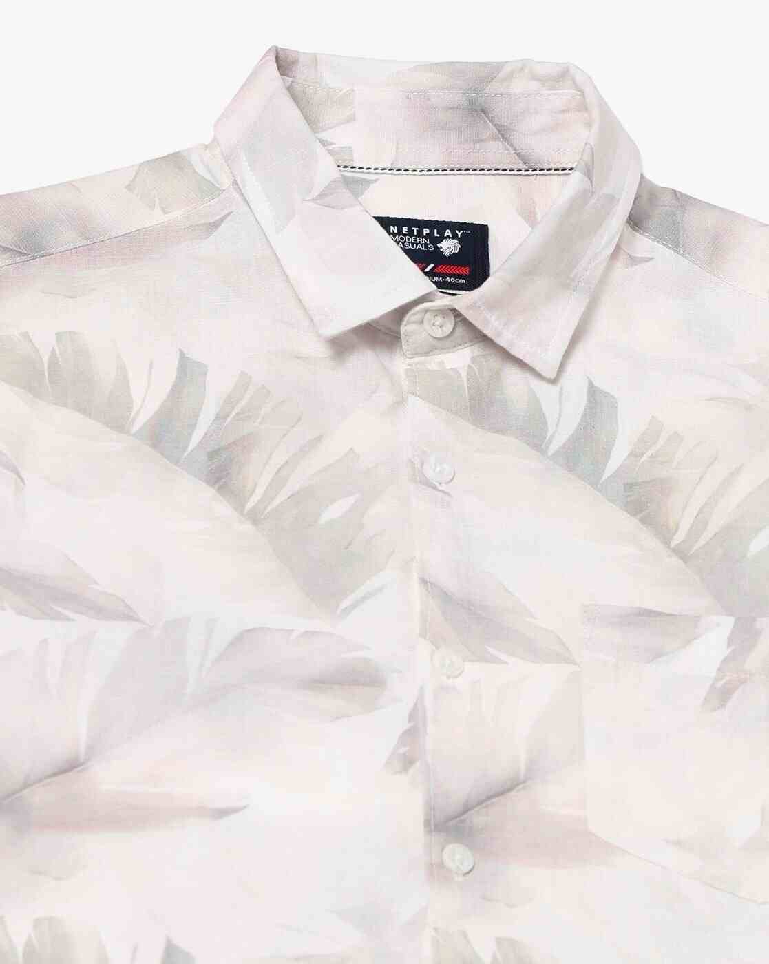 NETPLAY | Men Leaf Print Slim Fit Shirt with Patch Pocket|5