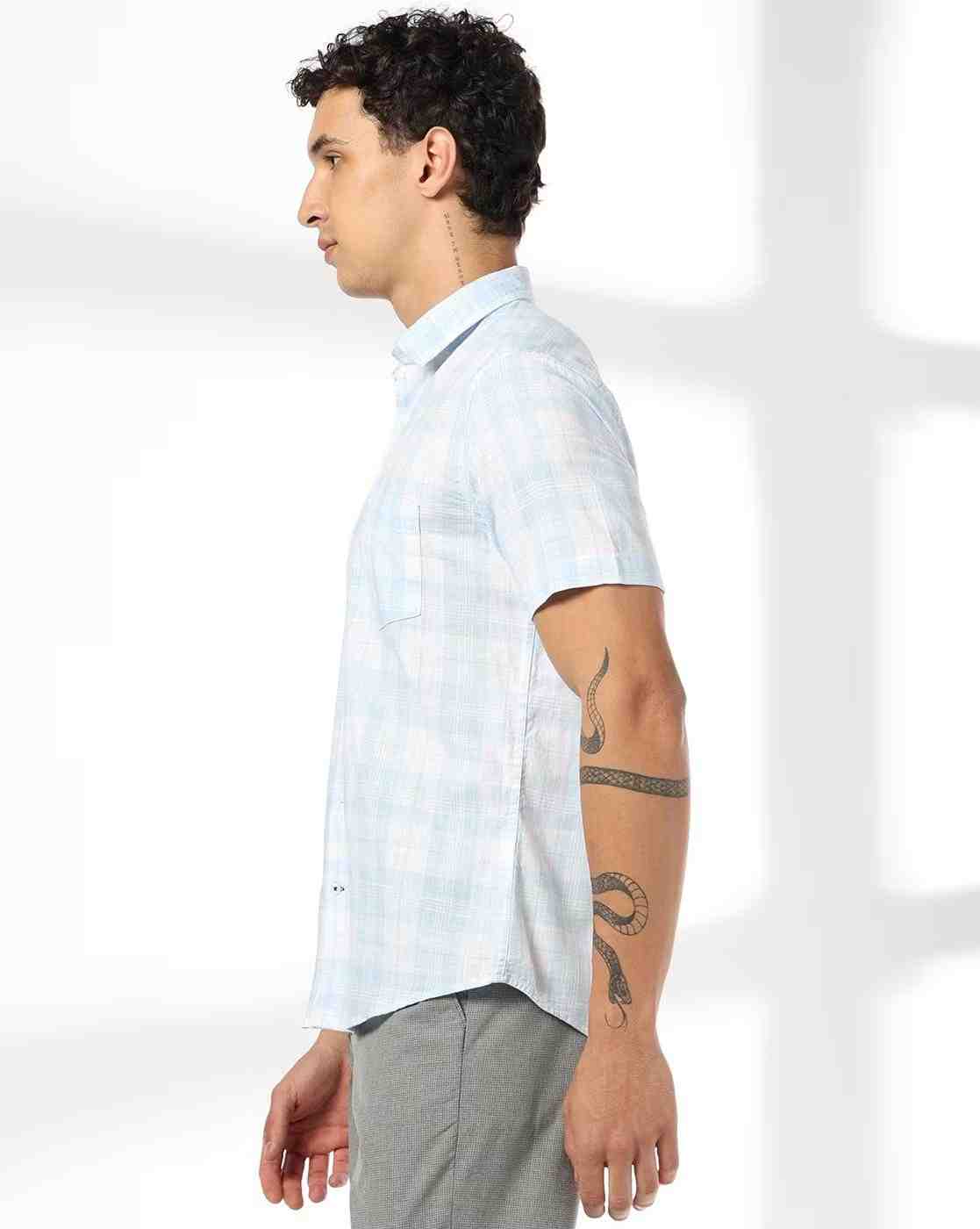 NETPLAY | Men Checked Slim Fit Shirt with Patch Pocket|1