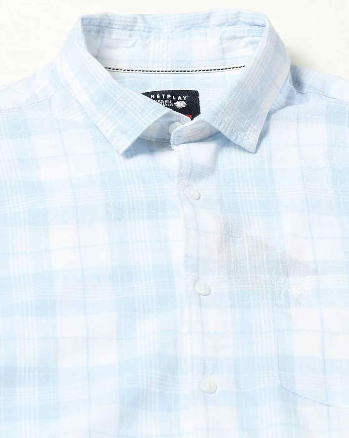 NETPLAY | Men Checked Slim Fit Shirt with Patch Pocket|5