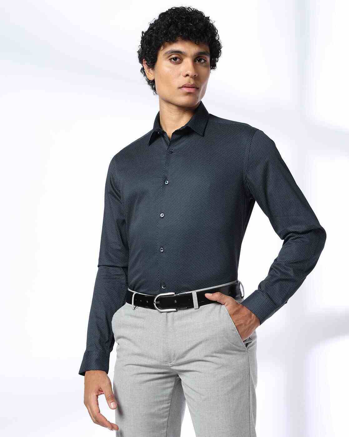 NETPLAY | Men Micro Print Slim Fit Cotton Shirt|0