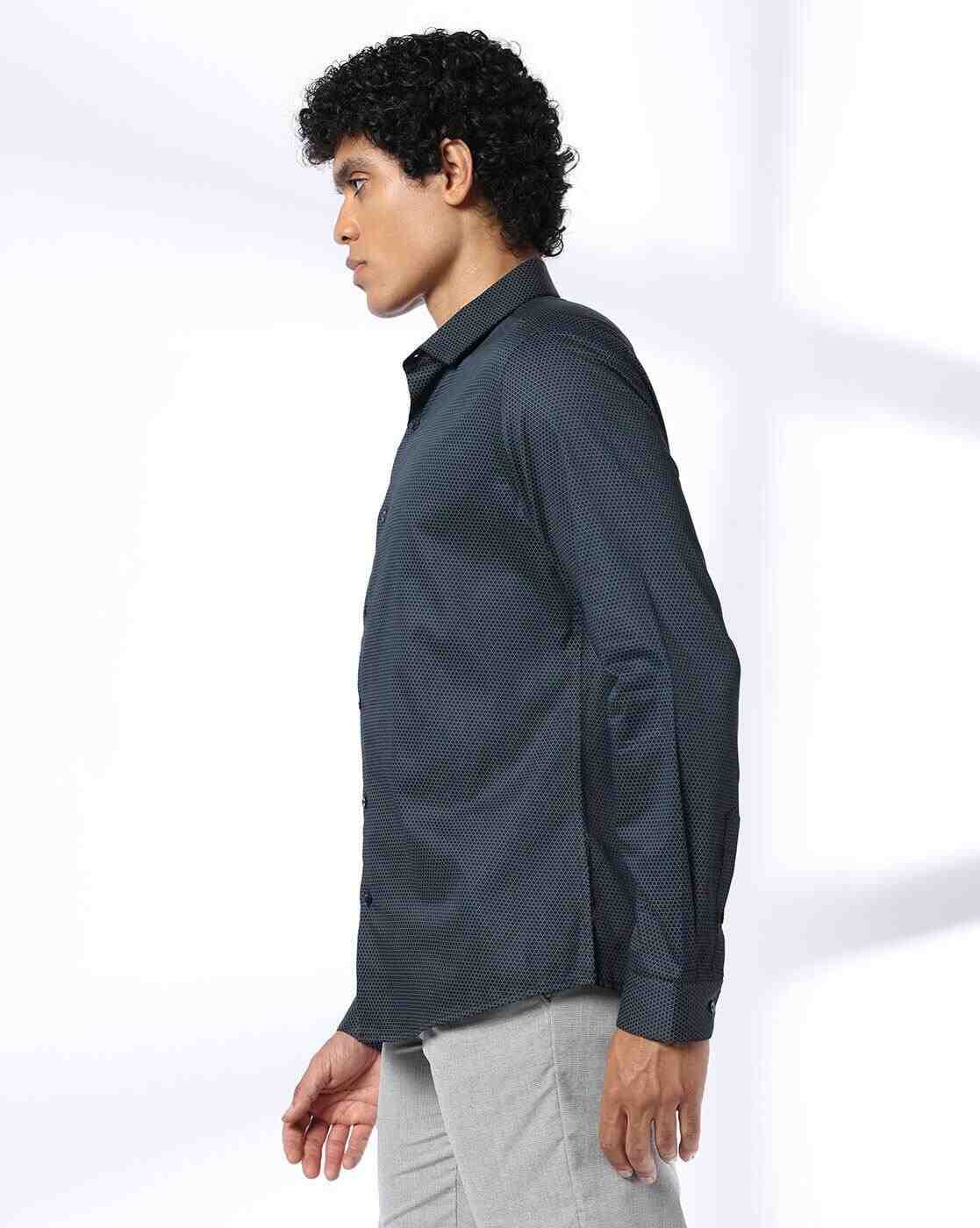 NETPLAY | Men Micro Print Slim Fit Cotton Shirt|1