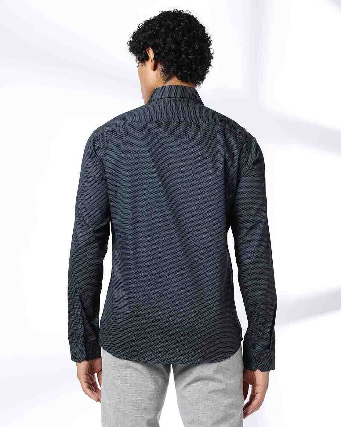 NETPLAY | Men Micro Print Slim Fit Cotton Shirt|2