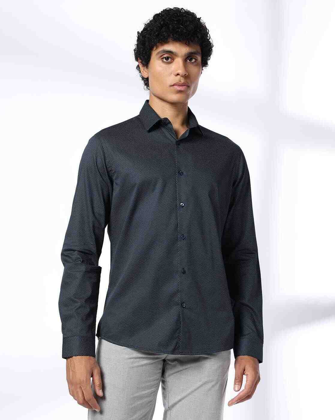 NETPLAY | Men Micro Print Slim Fit Cotton Shirt|3