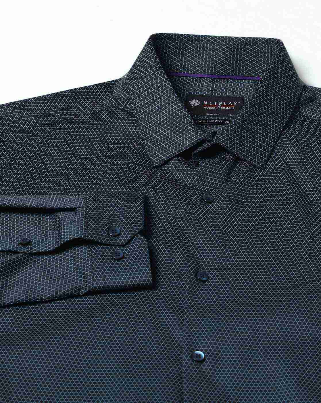 NETPLAY | Men Micro Print Slim Fit Cotton Shirt|5