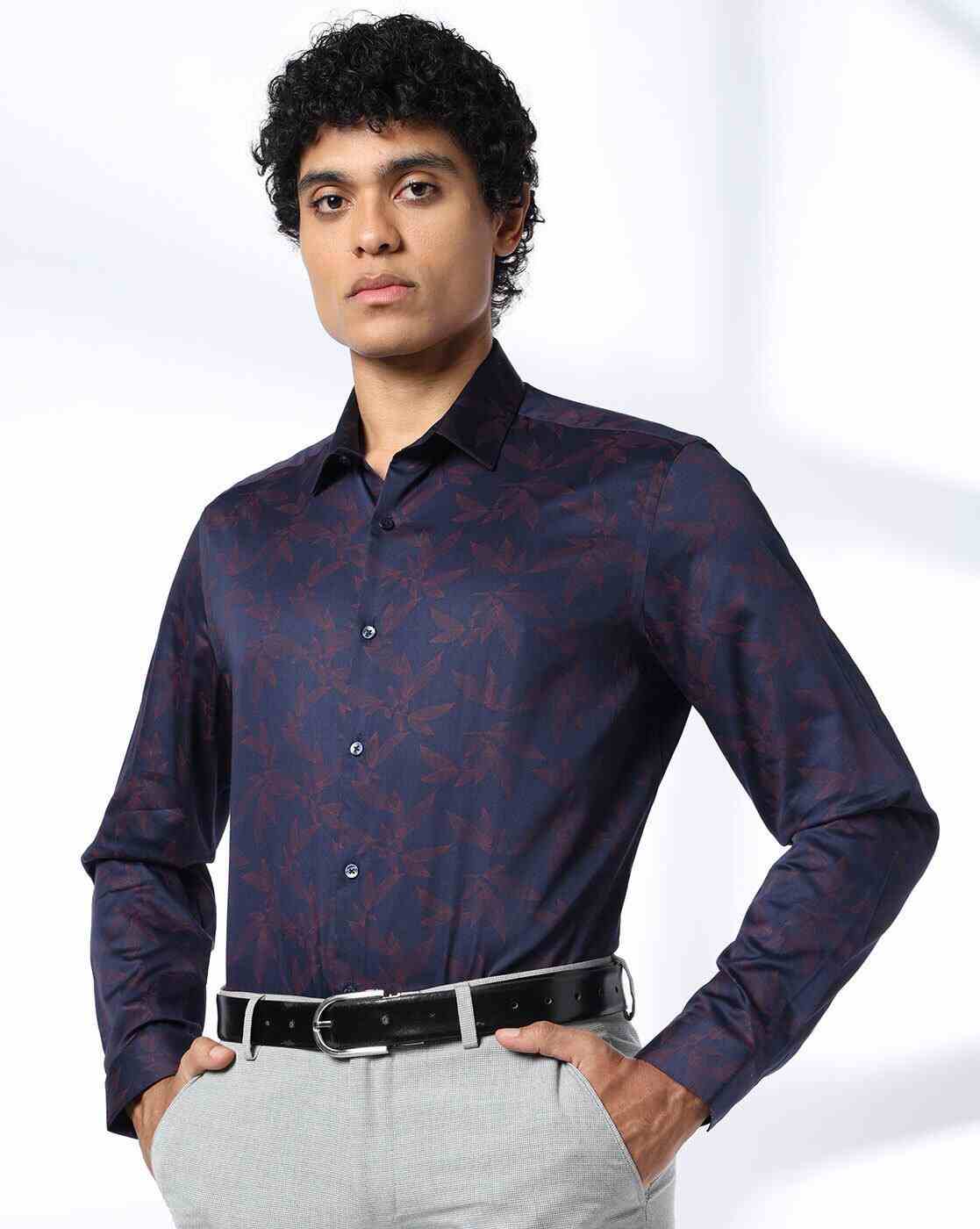 NETPLAY | Men Floral Print Slim Fit Cotton Shirt|0