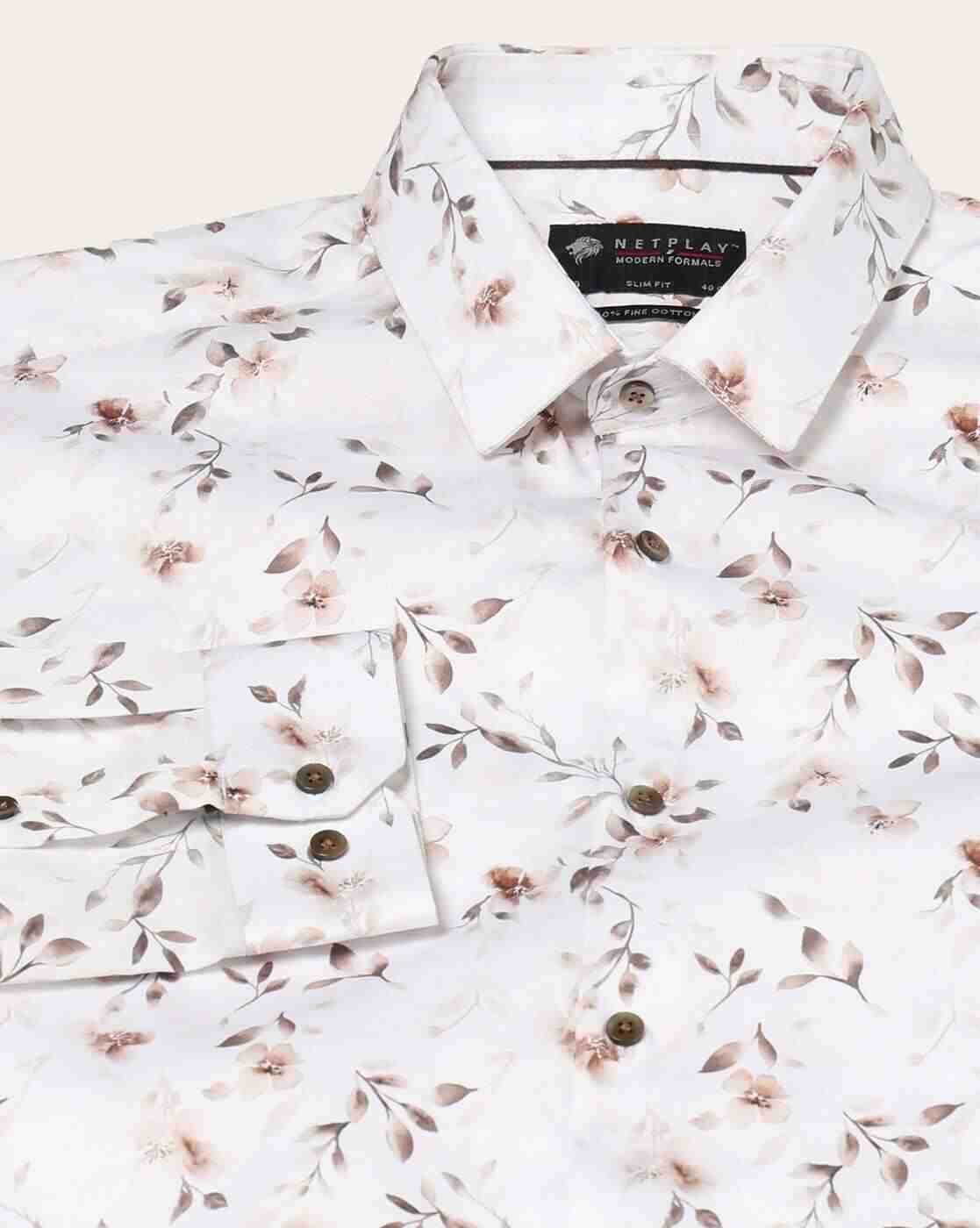 NETPLAY | Men Floral Print Slim Fit Cotton Shirt|5