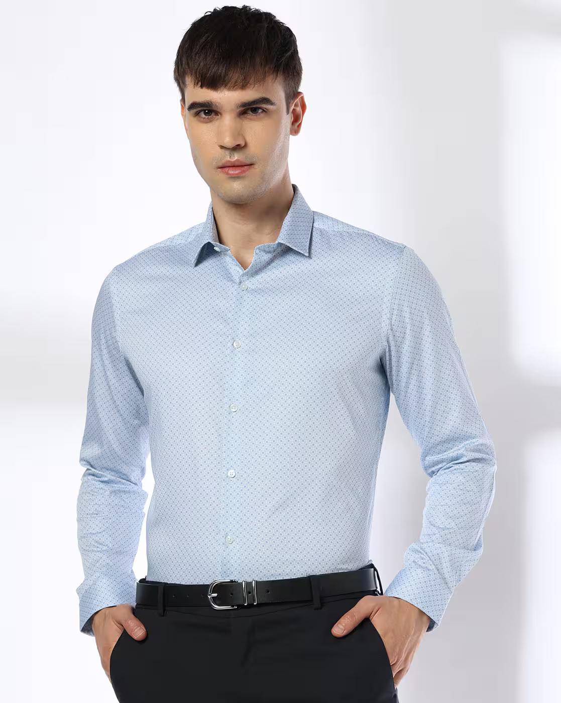 NETPLAY | Men Micro Print Slim Fit Cotton Shirt|0