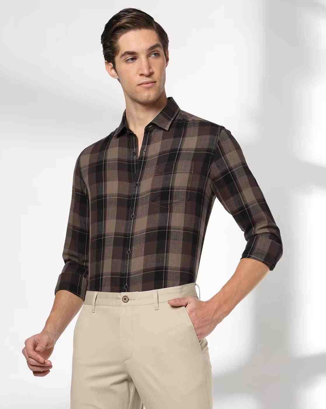 NETPLAY | Men Checked Slim Fit Shirt with Patch Pocket|0