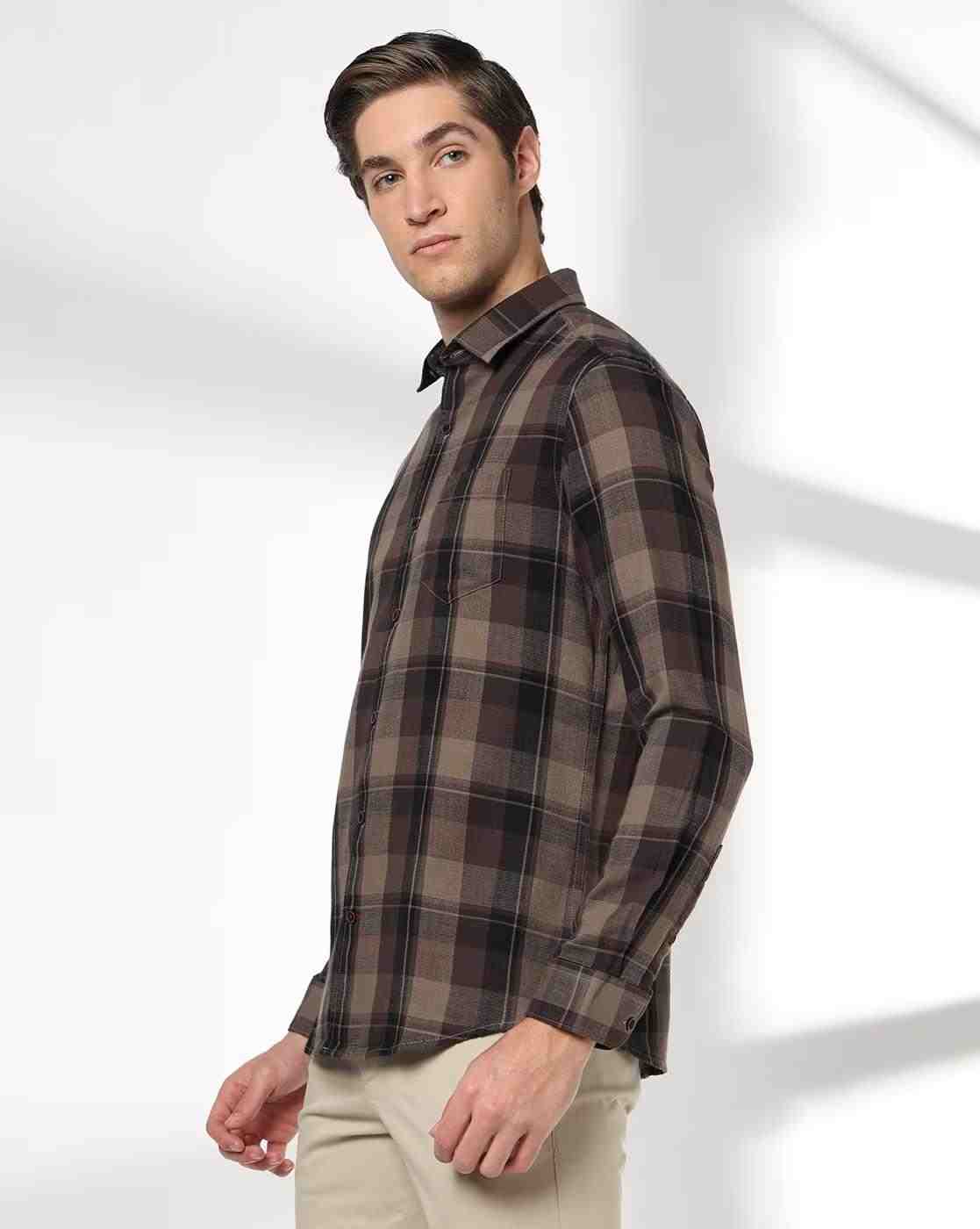 NETPLAY | Men Checked Slim Fit Shirt with Patch Pocket|1