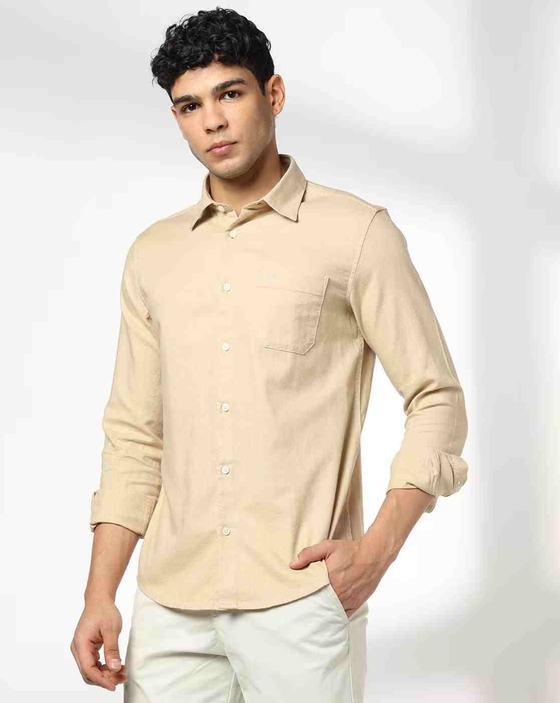 Men Slim Fit Cotton Shirt with Patch Pocket