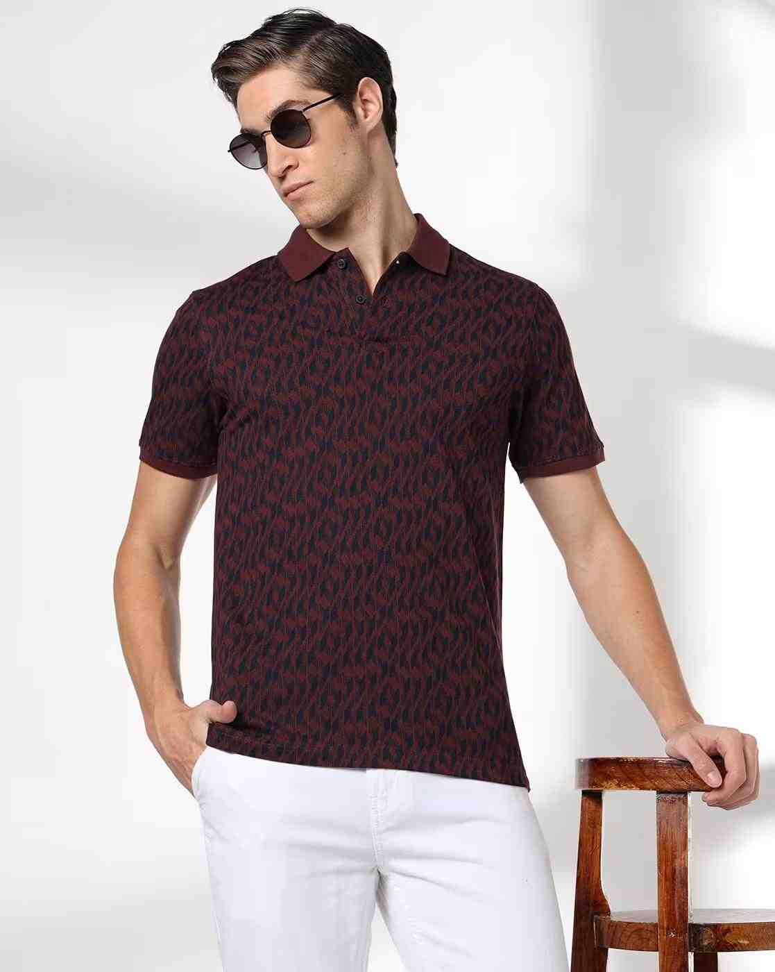 Men All-Over Print Slim Fit Polo T-Shirt