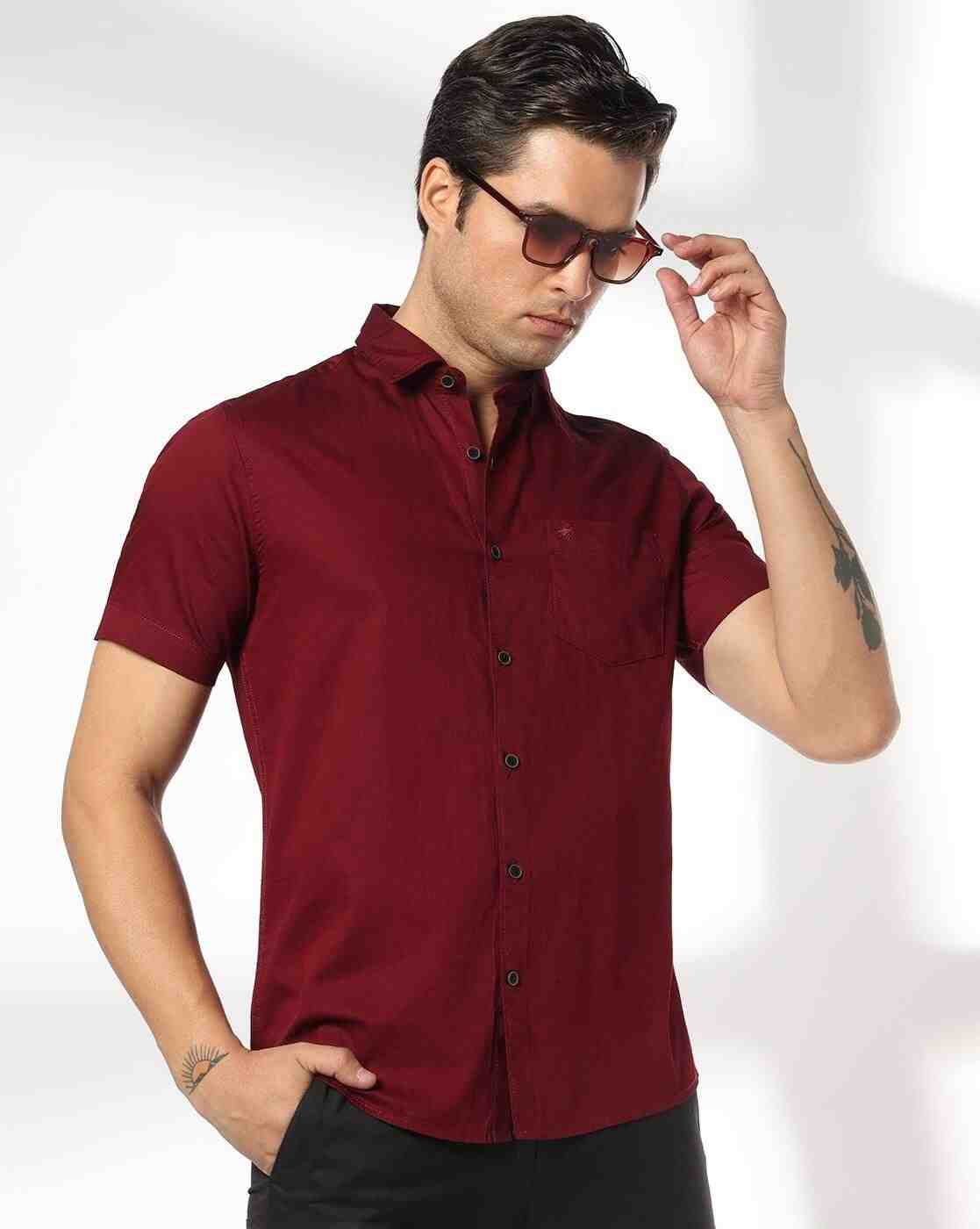 Men Slim Fit Cotton Shirt with Patch Pocket