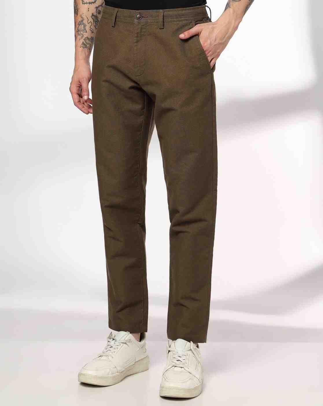 Men Slim Fit Flat-Front Trousers