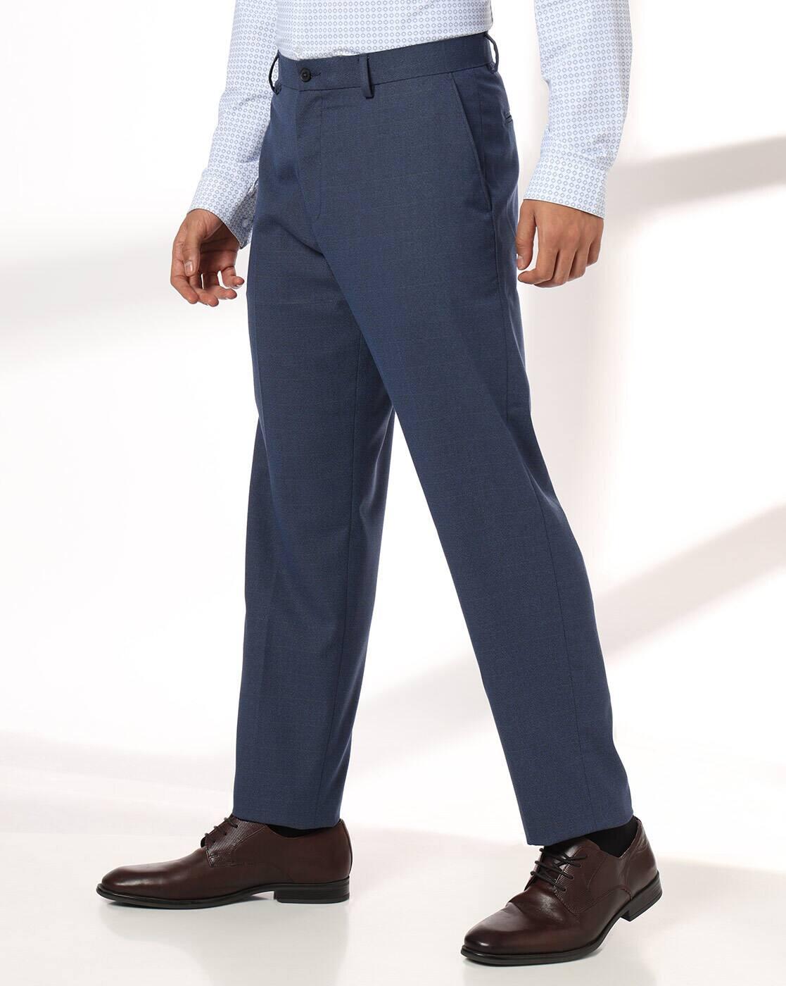 NETPLAY | Men Checked Slim Fit Flat-Front Trousers|1