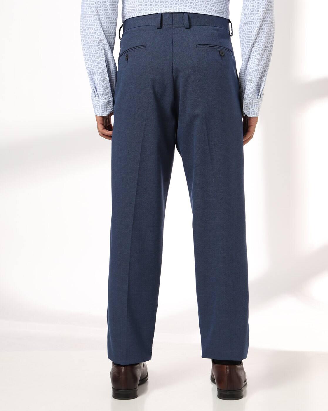 NETPLAY | Men Checked Slim Fit Flat-Front Trousers|2