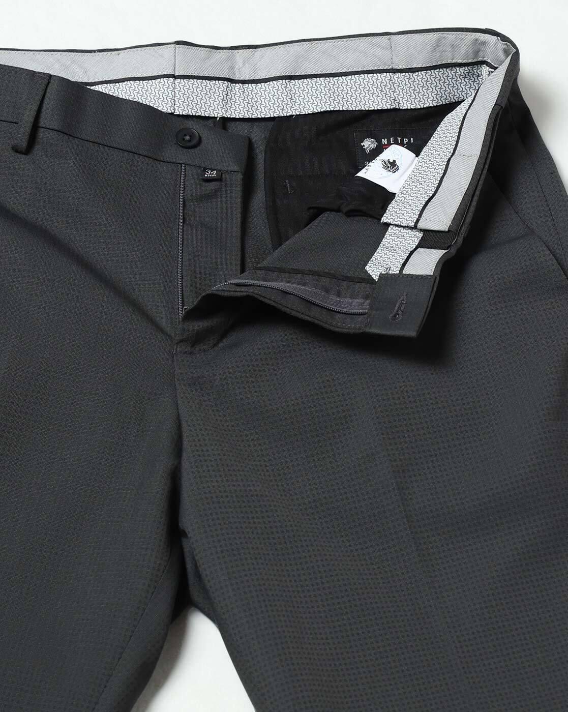 NETPLAY | Men Checked Slim Fit Flat-Front Trousers|4