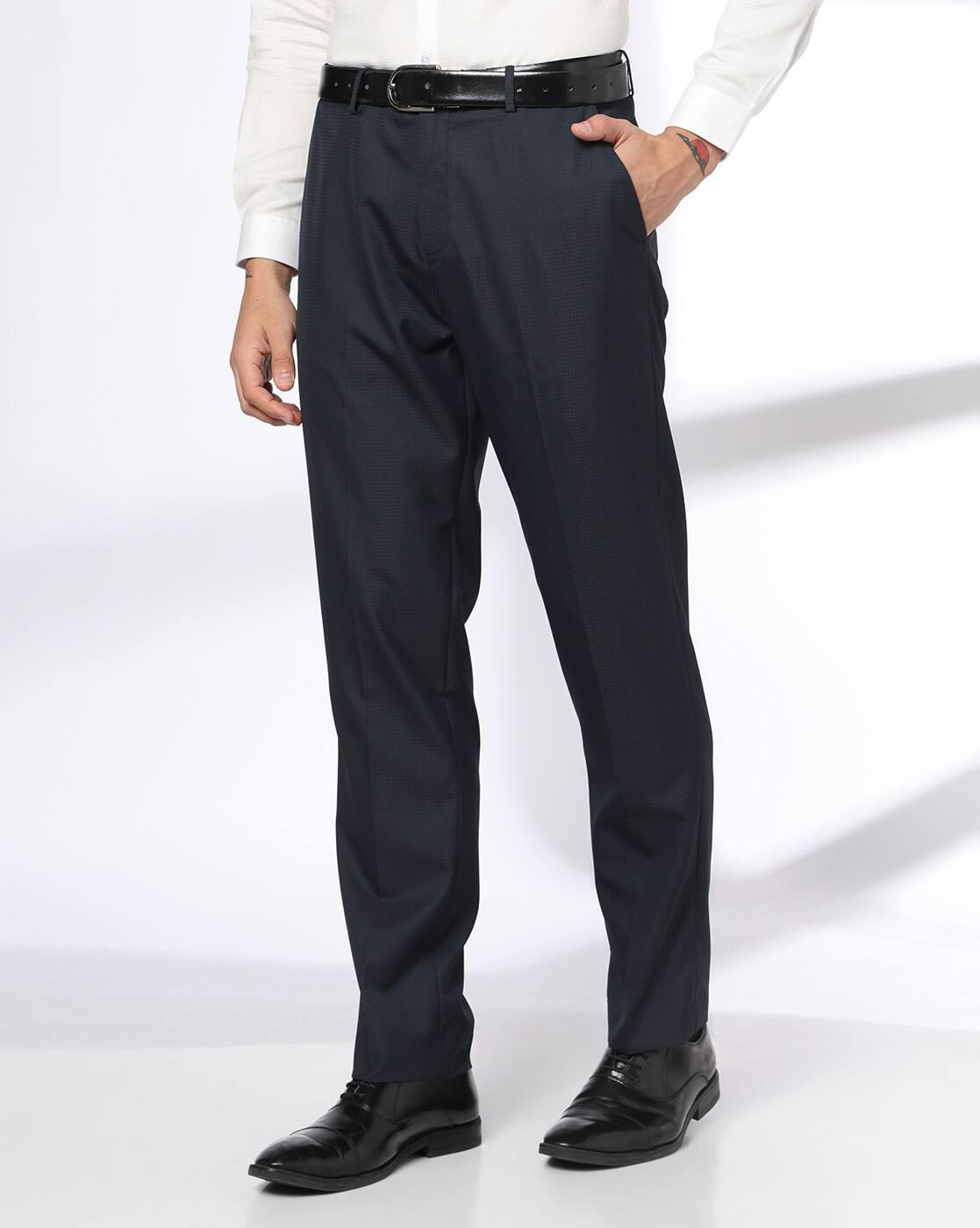 Men Slim Fit Flat-Front Trousers