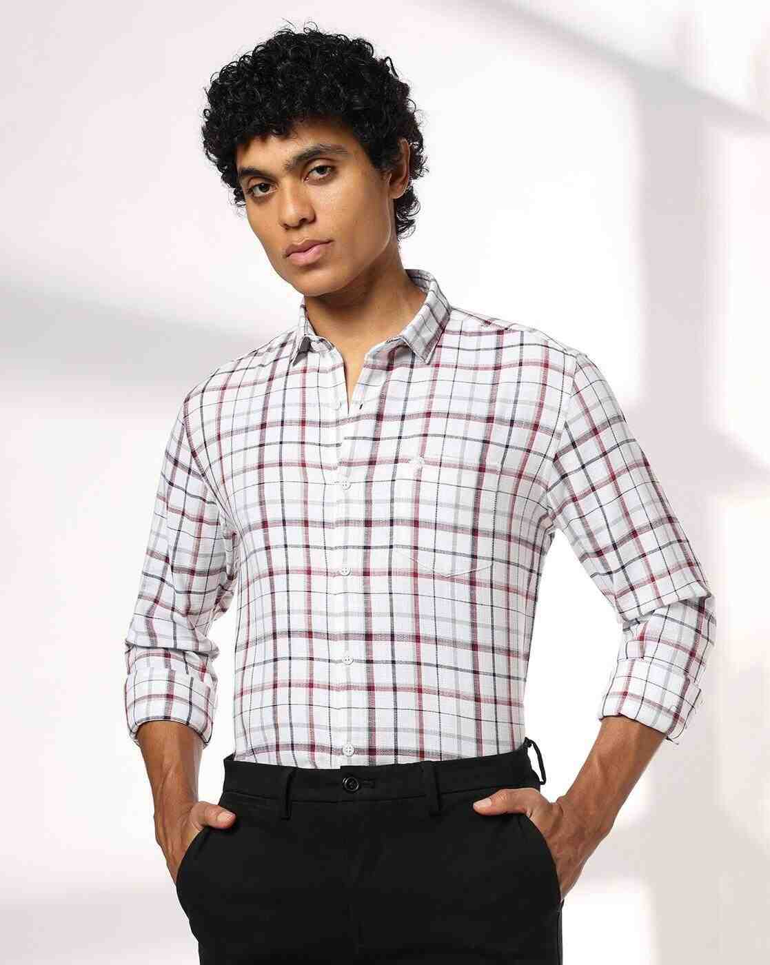 NETPLAY | Men Checked Slim Fit Shirt with Patch Pocket|0