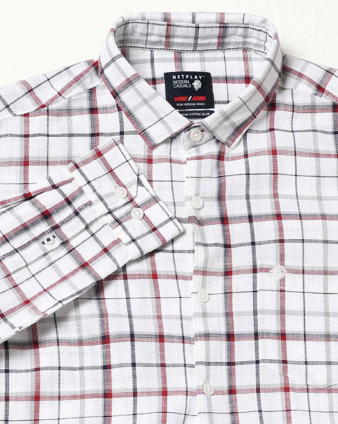 NETPLAY | Men Checked Slim Fit Shirt with Patch Pocket|6