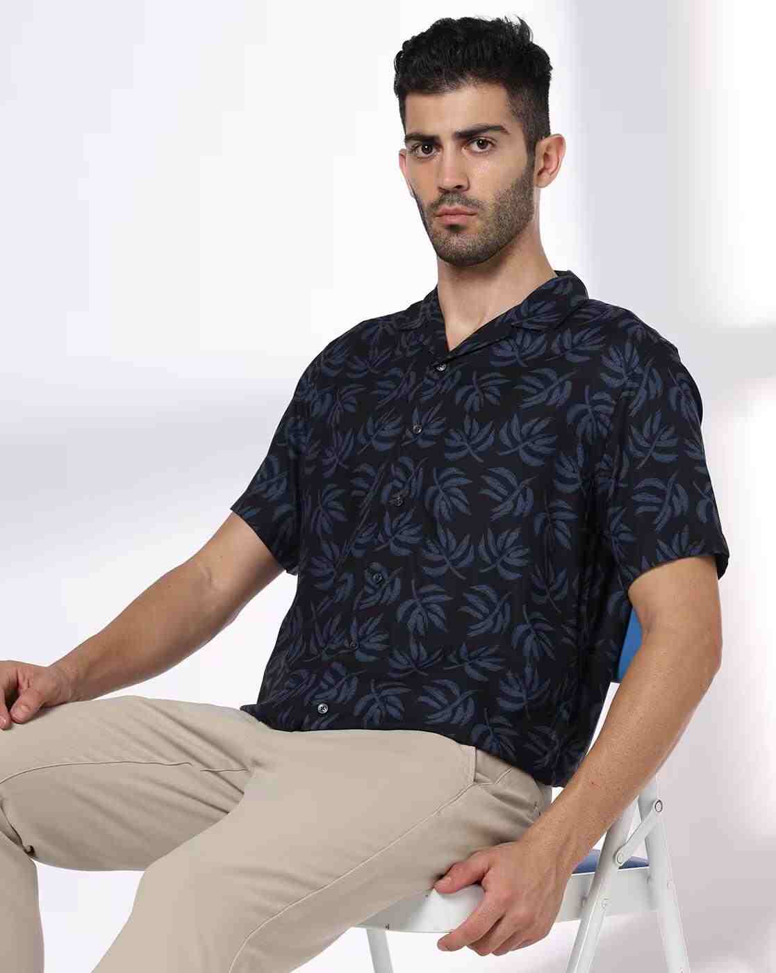 NETPLAY | Men Leaf Print Regular Fit Shirt|0