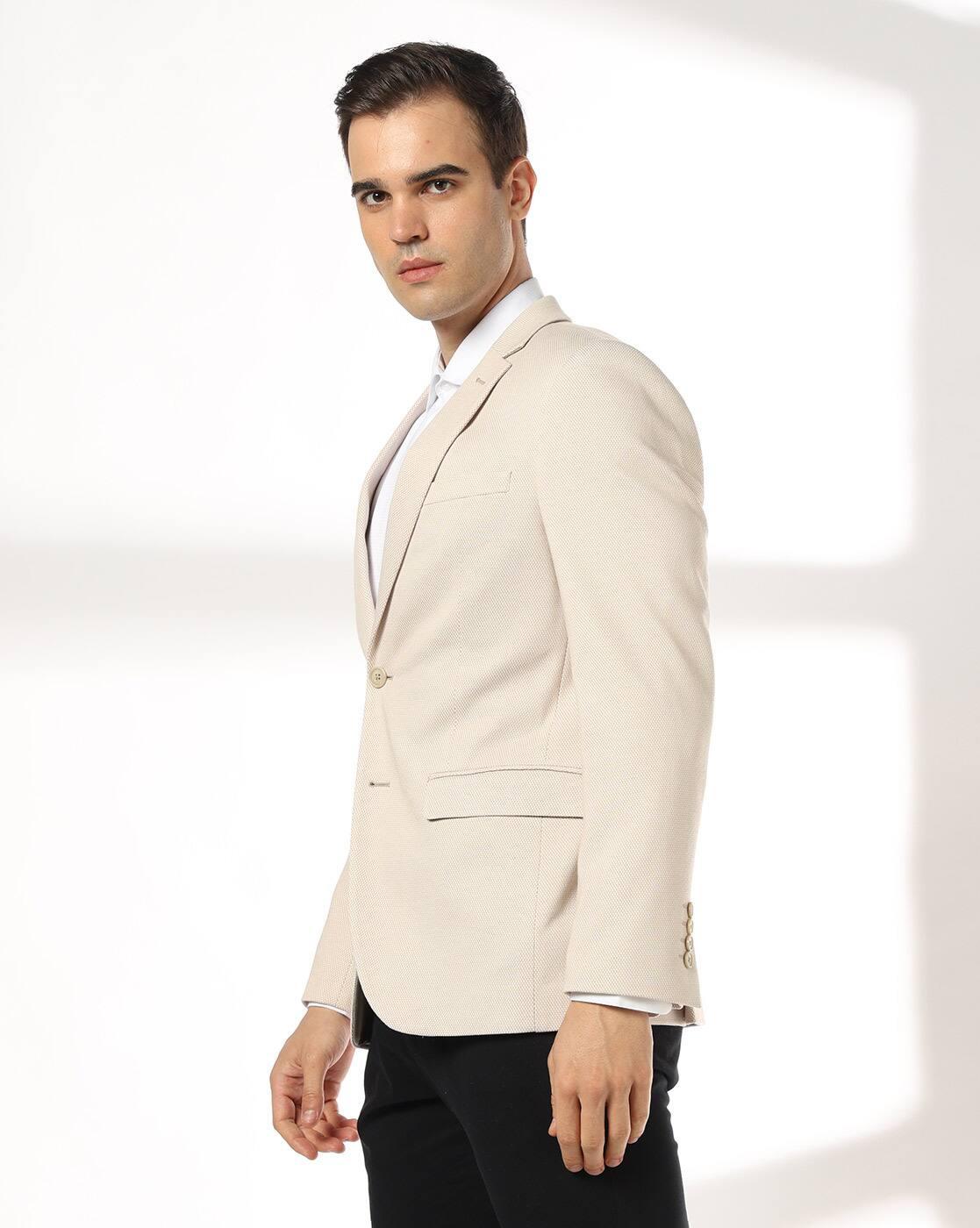 NETPLAY | Men Micro Birdseye Structured Slim Fit Single-Breasted Blazer|2