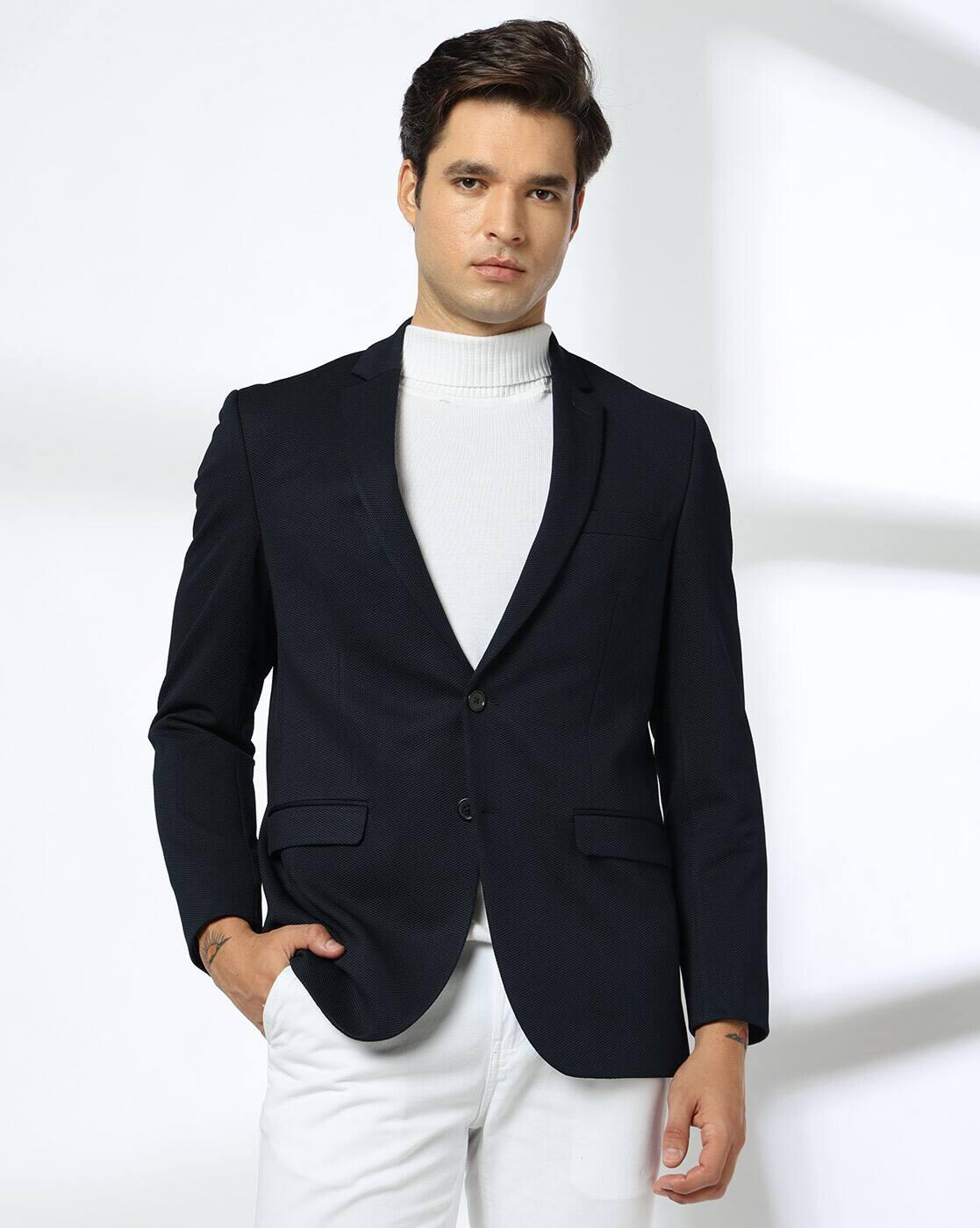NETPLAY | Men Patterned Slim Fit Single-Breasted Blazer with Flap Pockets|0