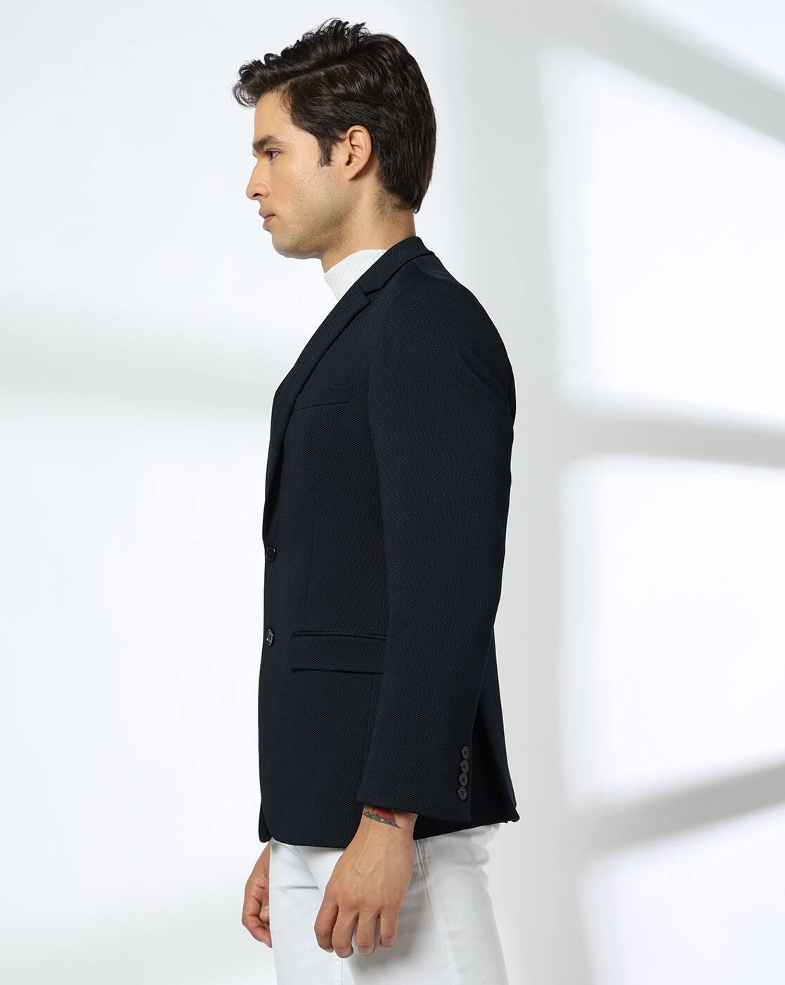 NETPLAY | Men Patterned Slim Fit Single-Breasted Blazer with Flap Pockets|1