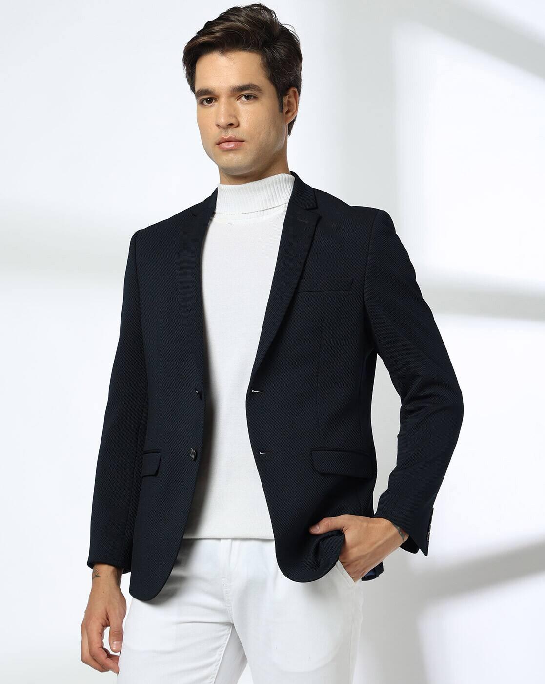 NETPLAY | Men Patterned Slim Fit Single-Breasted Blazer with Flap Pockets|3