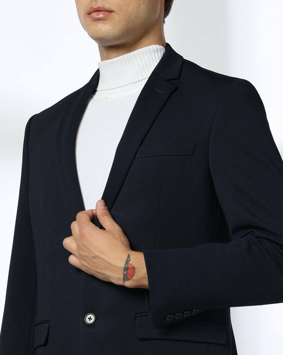NETPLAY | Men Patterned Slim Fit Single-Breasted Blazer with Flap Pockets|4