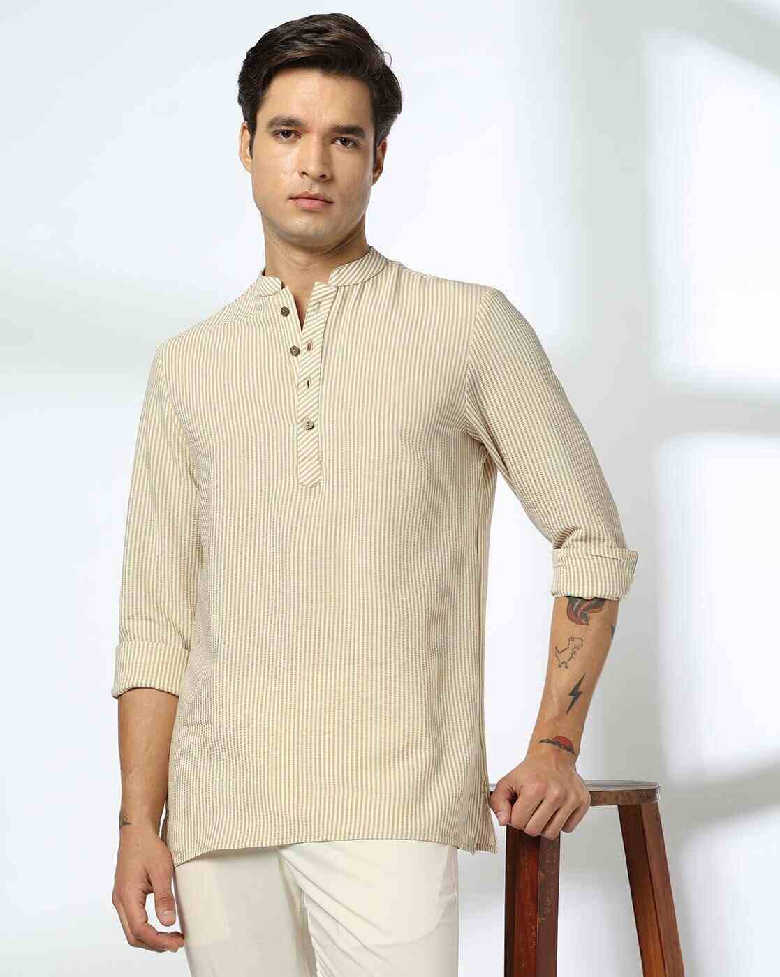 NETPLAY | Men Striped Slim Fit Short Kurta|0