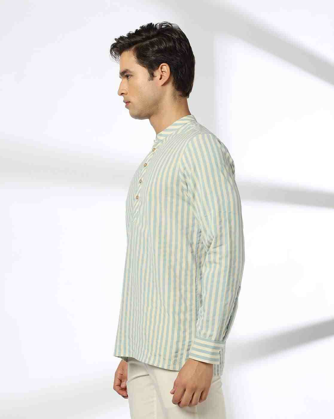 NETPLAY | Men Striped Slim Fit Cotton Short Kurta|1