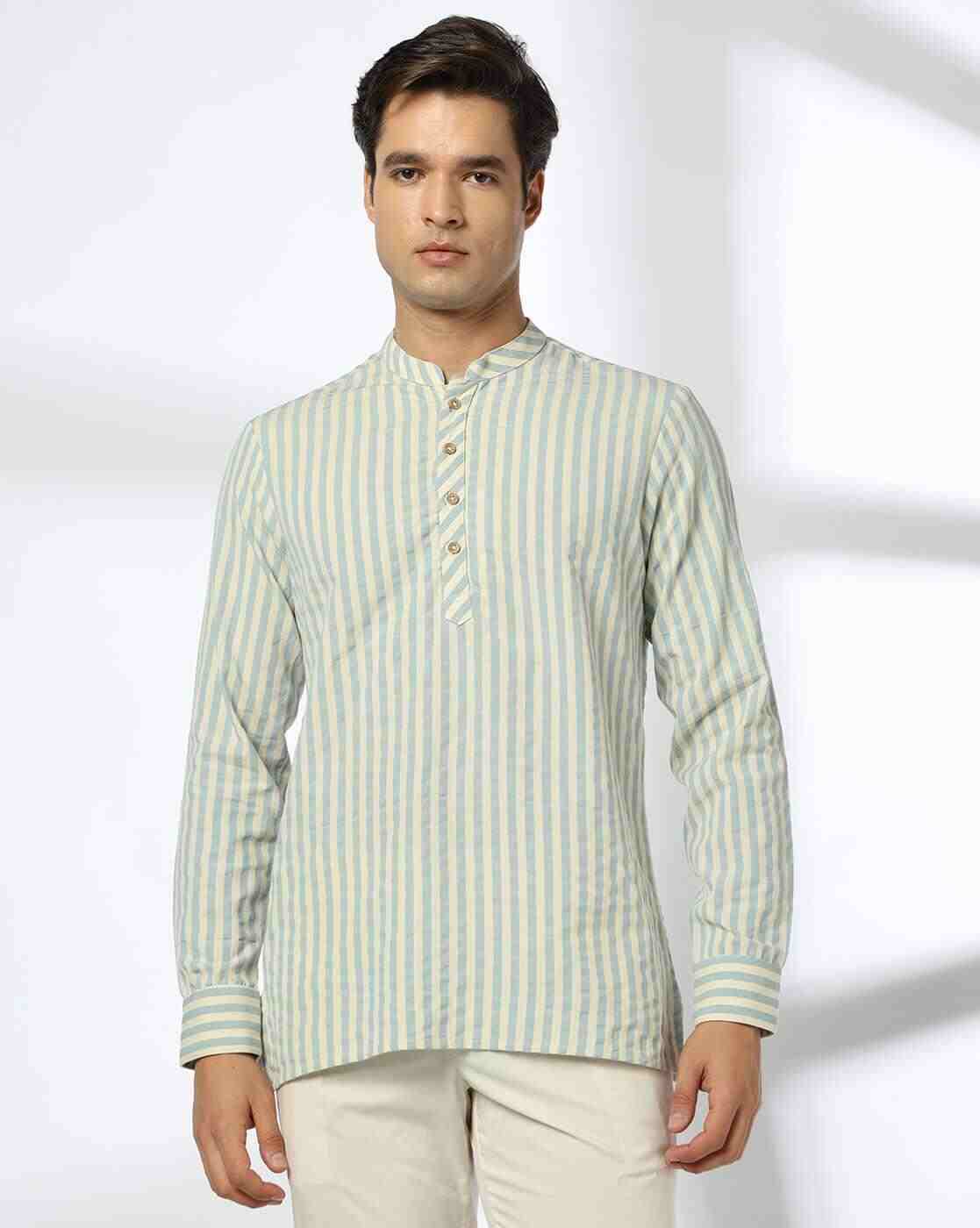 NETPLAY | Men Striped Slim Fit Cotton Short Kurta|3