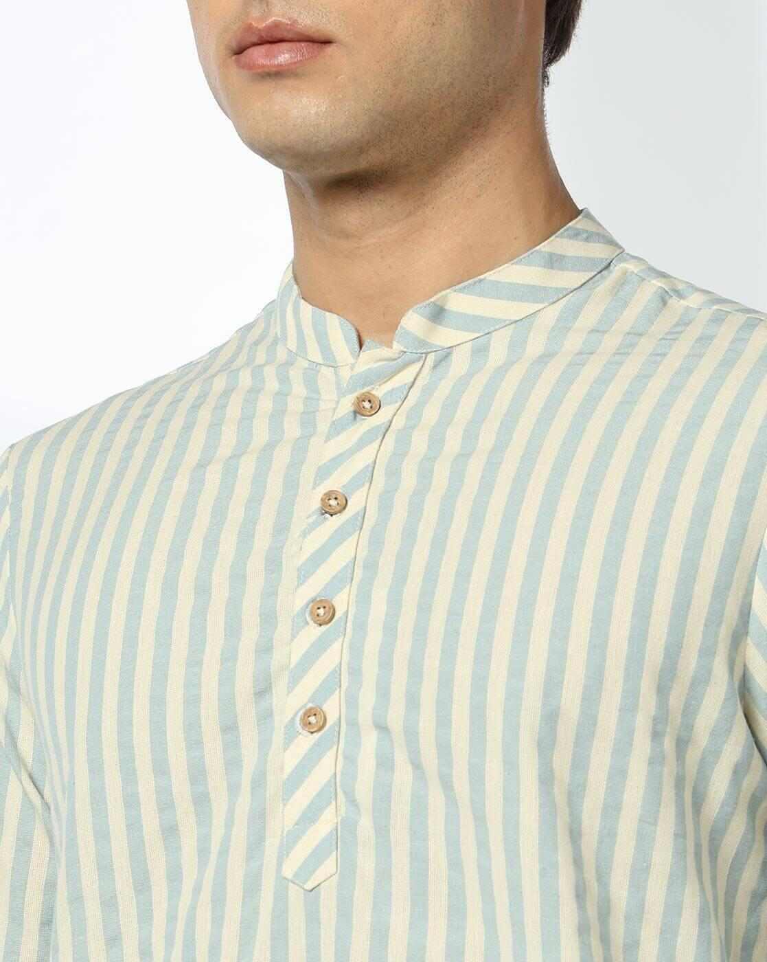 NETPLAY | Men Striped Slim Fit Cotton Short Kurta|4