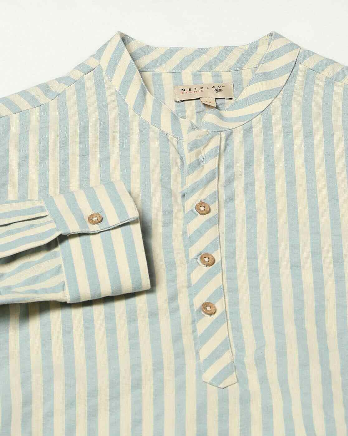 NETPLAY | Men Striped Slim Fit Cotton Short Kurta|6