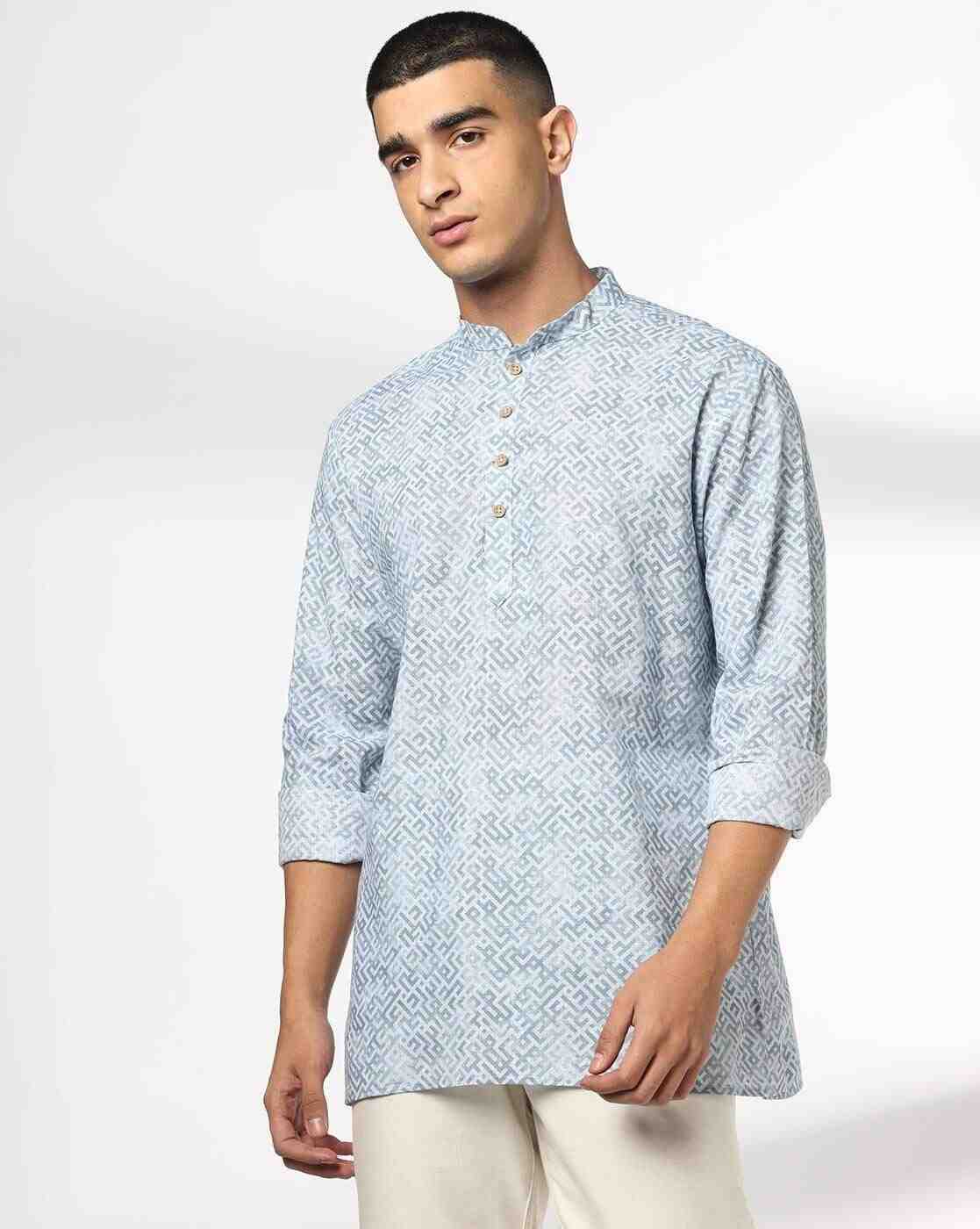 NETPLAY | Men Geometric Print Slim Fit Cotton Kurta|0