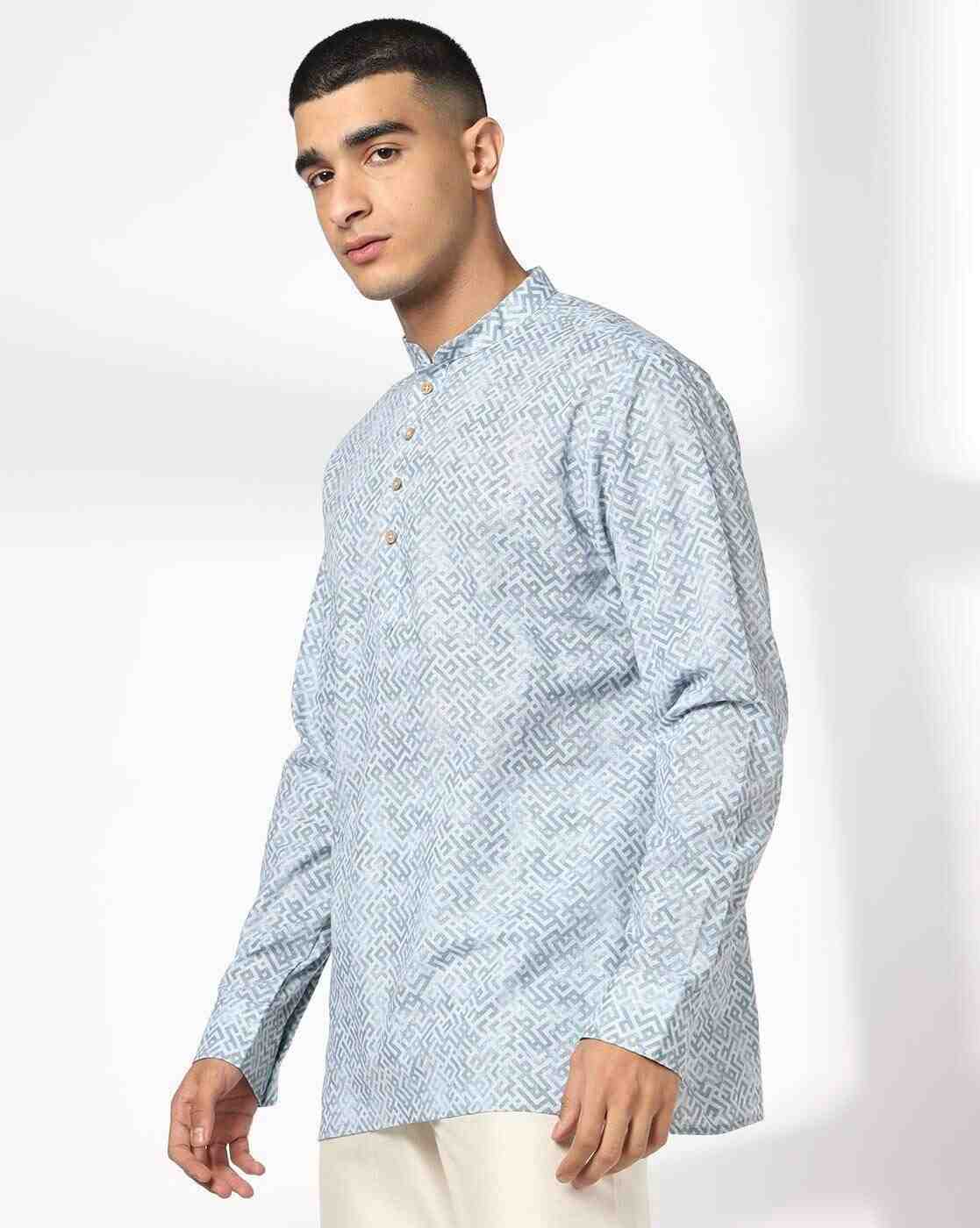NETPLAY | Men Geometric Print Slim Fit Cotton Kurta|1