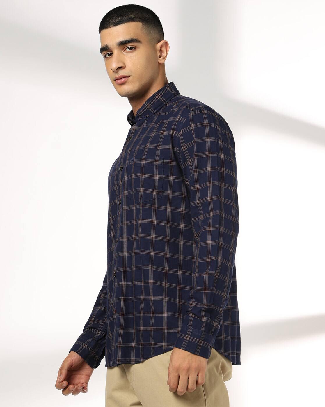 NETPLAY | Men Checked Slim Fit Shirt with Patch Pocket|1