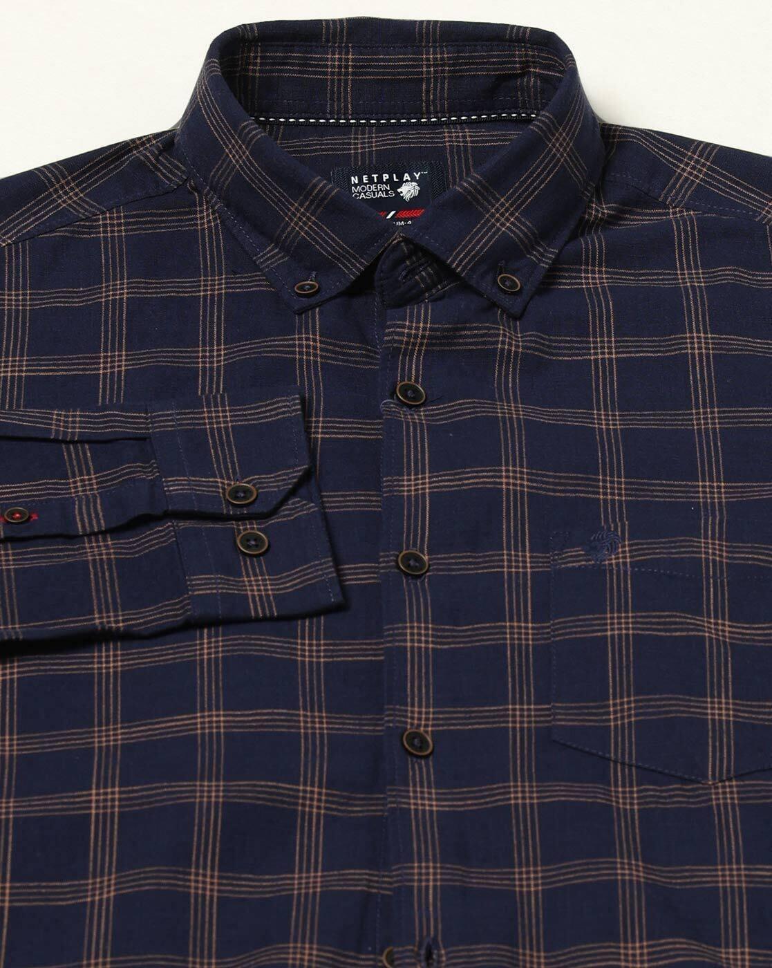 NETPLAY | Men Checked Slim Fit Shirt with Patch Pocket|6