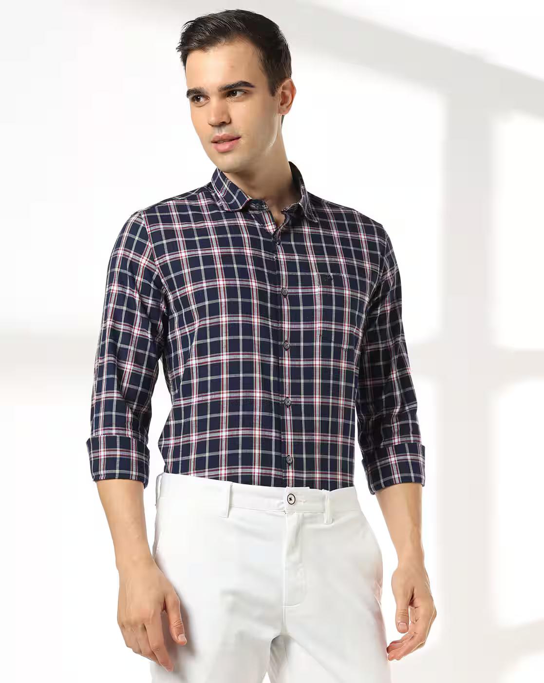 NETPLAY | Men Checked Slim Fit Shirt with Patch Pocket|0