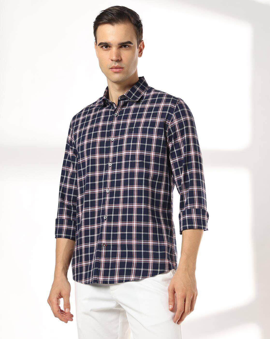 NETPLAY | Men Checked Slim Fit Shirt with Patch Pocket|1