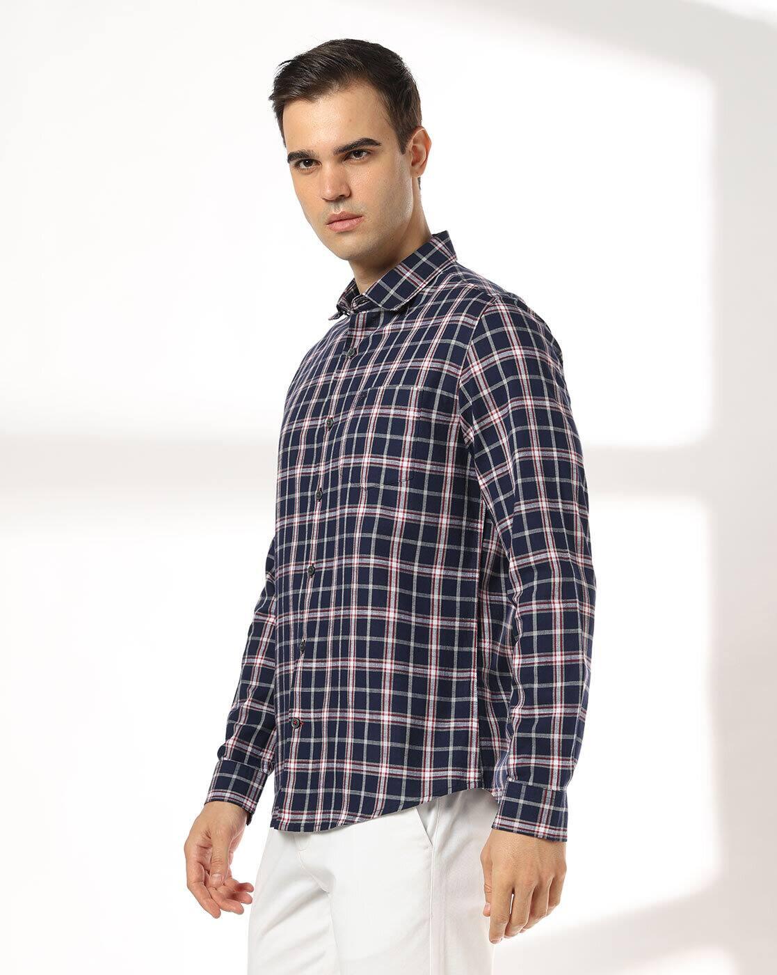 NETPLAY | Men Checked Slim Fit Shirt with Patch Pocket|2