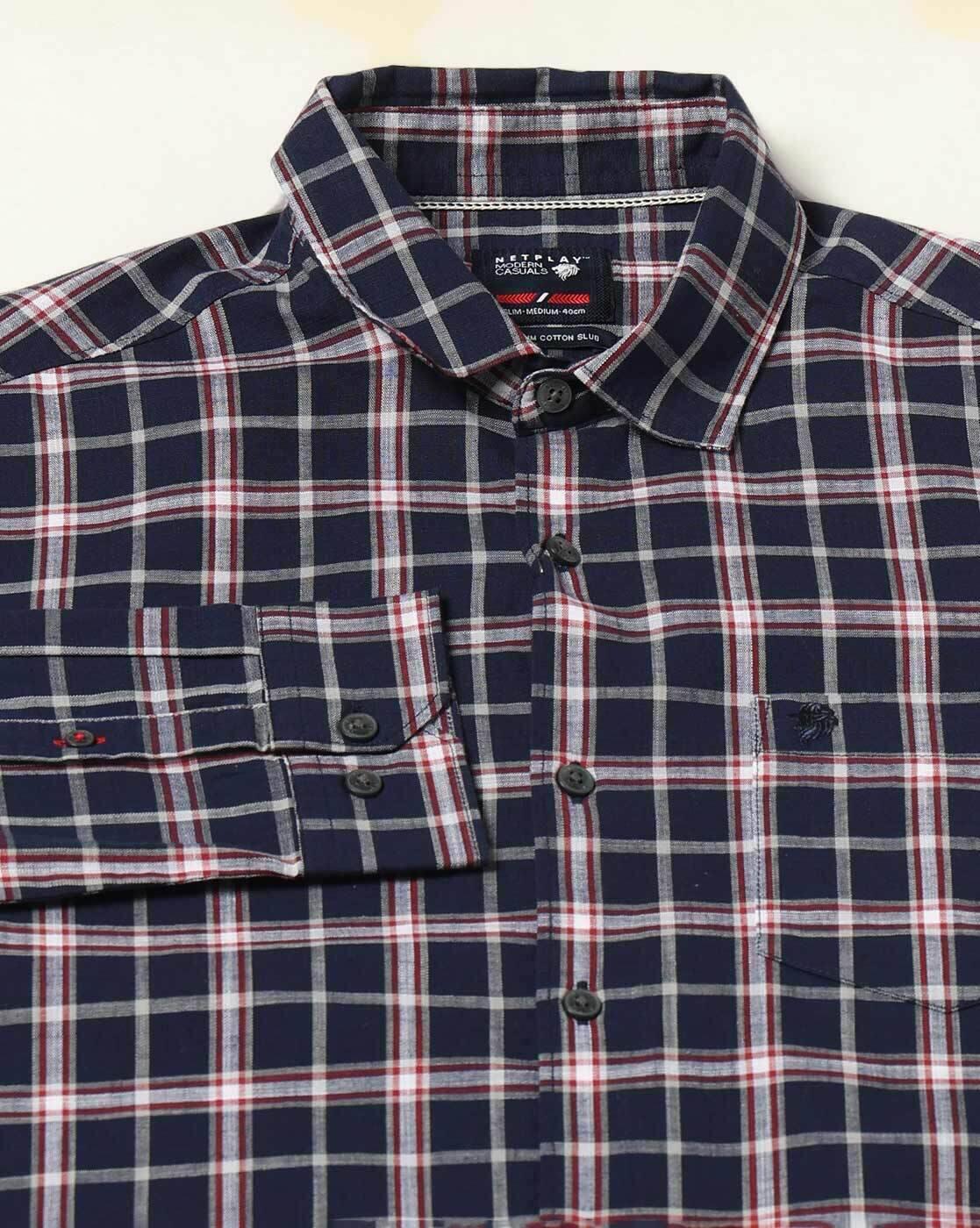 NETPLAY | Men Checked Slim Fit Shirt with Patch Pocket|6
